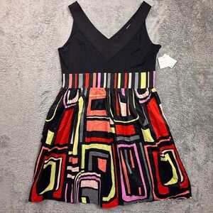 NWT Kensie Black Geometric Abstract Print Fit & Flare Dress Women's XL Sleeveles